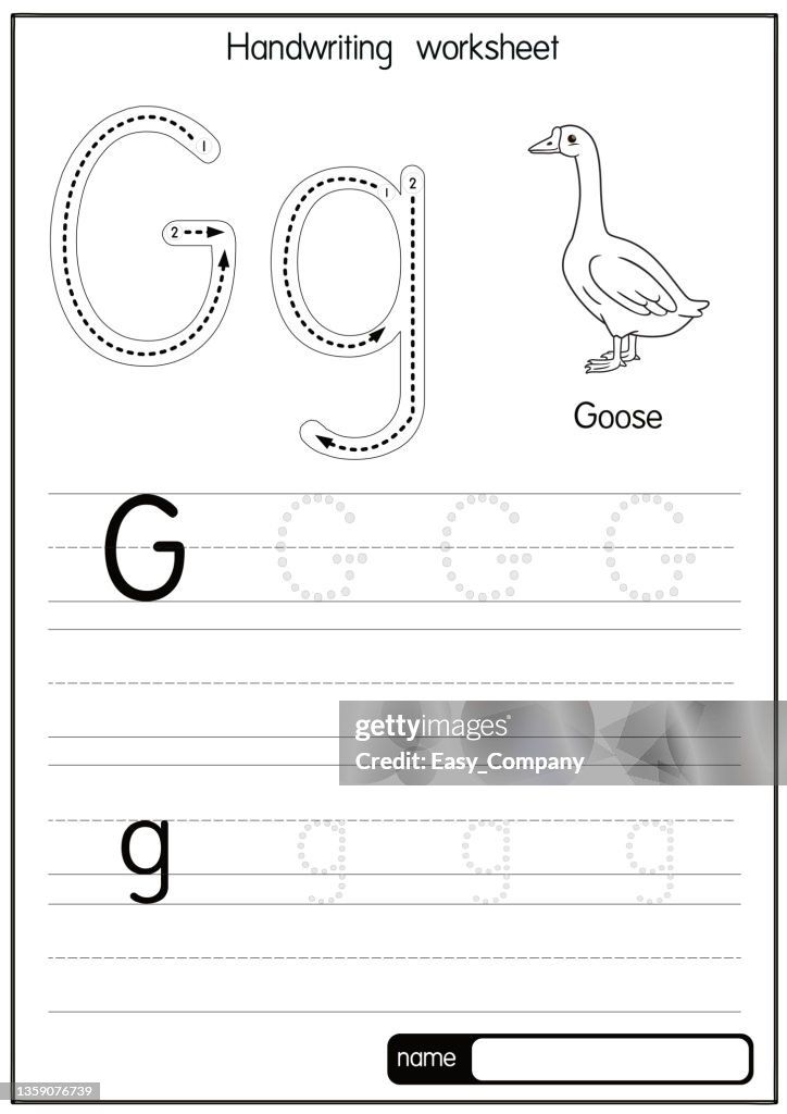 Black and white vector illustration of Goose with alphabet letter G Upper case or capital letter for children learning practice ABC
