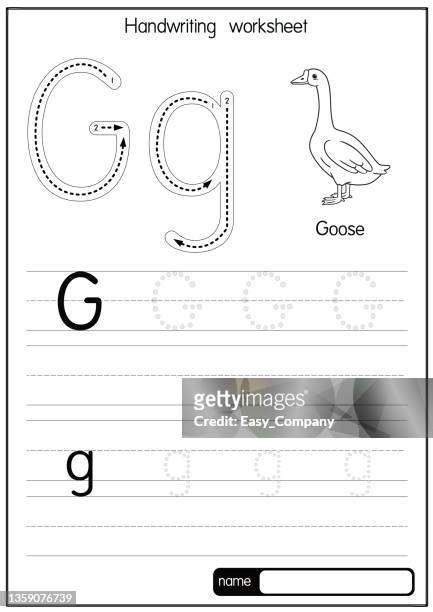 black and white vector illustration of goose with alphabet letter g upper case or capital letter for children learning practice abc - word of mouth stock illustrations