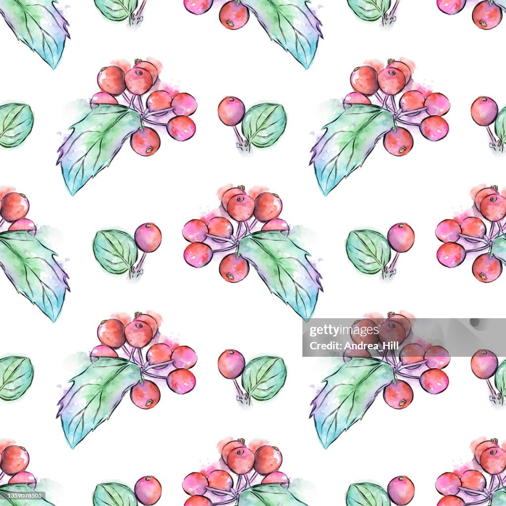 Holy Pattern Link Ink Seamless Background Holly Watercolor And Ink Seamless Pattern Vector ...