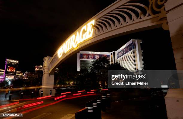 An exterior view shows The Mirage Hotel & Casino on December 14, 2021 in Las Vegas, Nevada. MGM Resorts International has agreed to sell the Las...