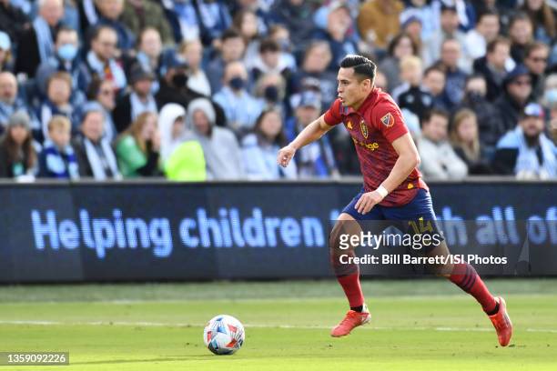 Rubio Rubin Real Salt Lake with the ball during a game between Real Salt Lake and Sporting Kansas City at Children's Mercy Park on November 28, 2021...
