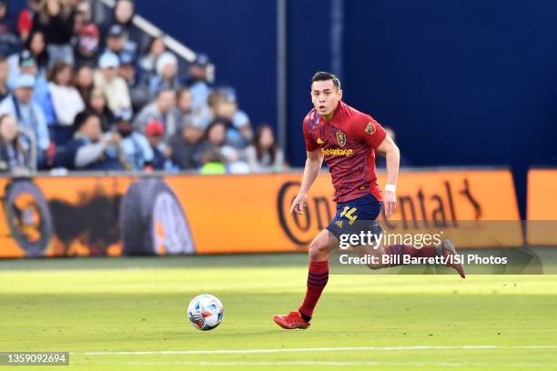 Rubio Rubin Real Salt Lake with the ball during a game between Real Salt Lake and Sporting Kansas City at Children's Mercy Park on November 28, 2021...