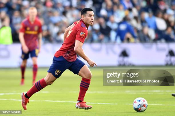 Rubio Rubin Real Salt Lake with the ball during a game between Real Salt Lake and Sporting Kansas City at Children's Mercy Park on November 28, 2021...