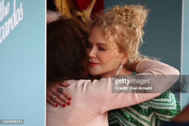Nicole Kidman hugs her mother Janelle Kidman during the Australian premiere of Being The Ricardos at the Hayden Orpheum Picture Palace on December...