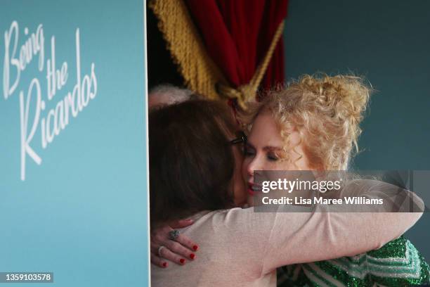 Nicole Kidman hugs her mother Janelle Kidman on arrival to the Australian premiere of Being The Ricardos at the Hayden Orpheum Picture Palace on...