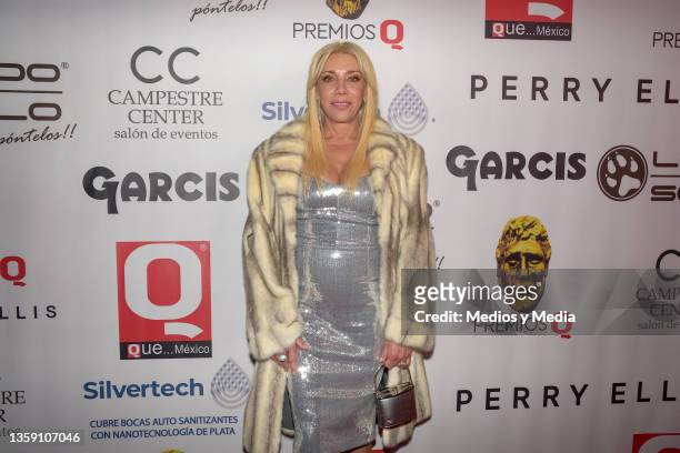 Cynthia Klitbo poses for photos on the red carpet during the Q Awards by Q magazine at Teatro Centenario Coyoacan on December 14, 2021 in Mexico...