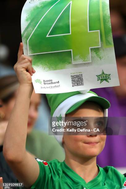 Fans show support during the Men's Big Bash League match between the Melbourne Stars and the Sydney Sixers at Melbourne Cricket Ground, on December...
