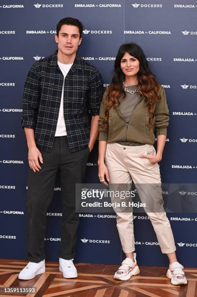 Spanish actor Alex Gonzalez and spanish actress Sara Salamo attends to the opening of Dockers Store on December 15, 2021 in Madrid, Spain.