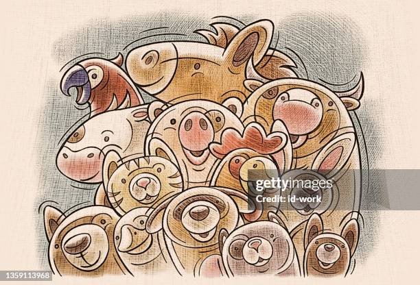 gruppe von haustieren sammeln - schafkopf stock-grafiken, -clipart, -cartoons und -symbole