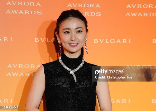 Japanese actress Yuko Oshima arrives at the photocall for the BVLGARI AVRORA AWARDS 2021 on December 15, 2021 in Urayasu, Japan.