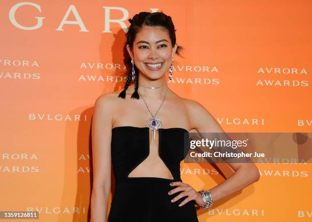 Actress Hikari Mori arrives at the photocall for the BVLGARI AVRORA AWARDS 2021 on December 15, 2021 in Urayasu, Japan.