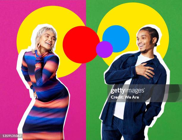collage of fashionable gen z couple separated by colour - z com stock pictures, royalty-free photos & images