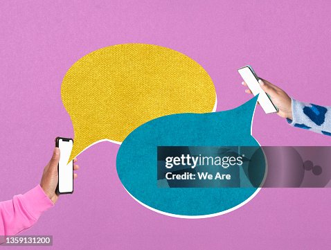 Two women having a virtual conversation via smartphone Two women having a virtual conversation via smartphone