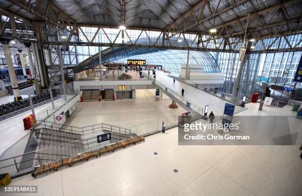 General view of a near empty Waterloo Station in the morning as work from home guidance begins on December 13,2021 in London, England.