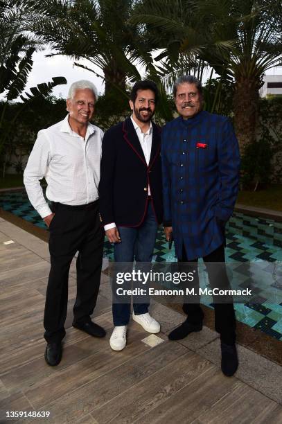 Mohinder Amarnath, Kabir Khan and Kapil Dev attend the "83" Photocall during The Red Sea International Film Festival on December 15, 2021 in Jeddah,...