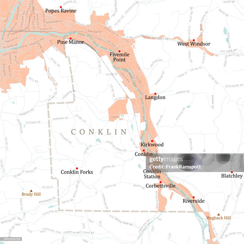 NY Broome Conklin Vector Road Map