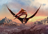 Quetzalcoatlus flying over mountains 3D illustration