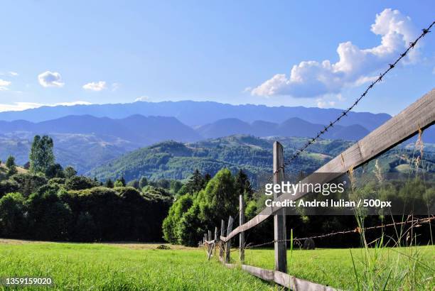 mountain vista,scenic view of field against sky,romania - iulian andrei stock-fotos und bilder