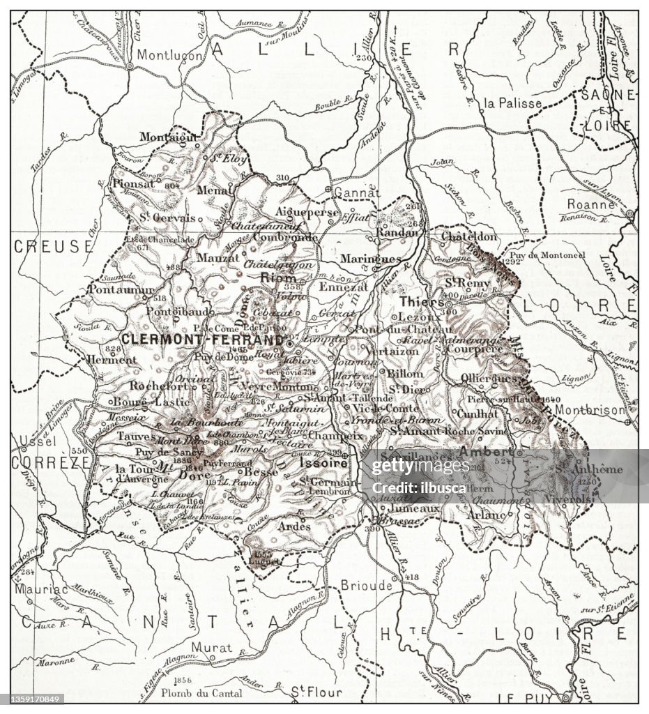 Antique French map of Puy-de-Dome (département)