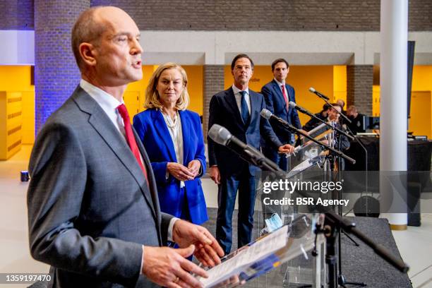 Leader and prime minister Mark Rutte, D66 leader Sigrid Kaag, CDA leader Wopke Hoekstra and ChristenUnie leader Gert-jan Segers are seen during the...