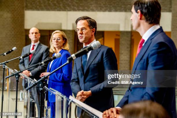 Leader and prime minister Mark Rutte, D66 leader Sigrid Kaag, CDA leader Wopke Hoekstra and ChristenUnie leader Gert-jan Segers are seen during the...