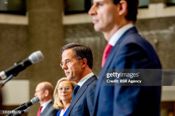 Leader and prime minister Mark Rutte, D66 leader Sigrid Kaag, CDA leader Wopke Hoekstra and ChristenUnie leader Gert-jan Segers are seen during the...