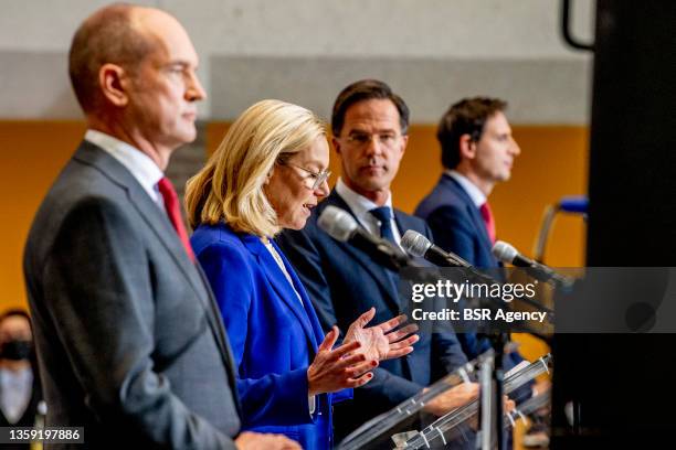 Leader and prime minister Mark Rutte, D66 leader Sigrid Kaag, CDA leader Wopke Hoekstra and ChristenUnie leader Gert-jan Segers are seen during the...