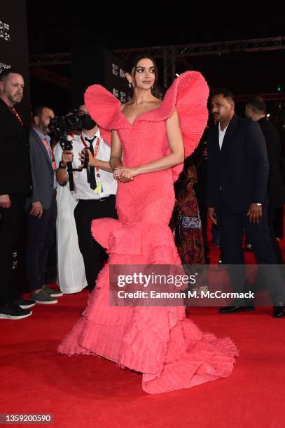 Deepika Padukone attends the red carpet of "83" at The Red Sea International Film Festival on December 15, 2021 in Jeddah, Saudi Arabia.