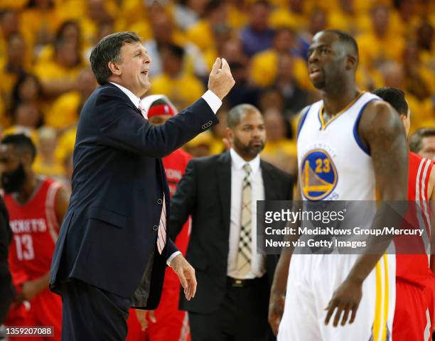 Houston Rockets head coach Kevin McHale talks to his team during their game against the Golden State Warriors in the·first·quarter of Game 1 of...
