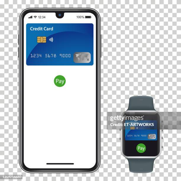 illustrations, cliparts, dessins animés et icônes de paiements sans contact avec smartphone et smartwatch - kunst, kultur und unterhaltung