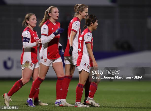 Mana Iwabuchi of Arsenal celebrates after scoring her side's first goal during the UEFA Women's Champions League group C match between 1899...