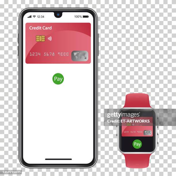 illustrations, cliparts, dessins animés et icônes de paiements sans contact avec smartphone et smartwatch - kunst, kultur und unterhaltung