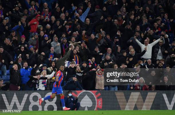 Jordan Ayew of Crystal Palace celebrates after scoring their sides second goal during the Premier League match between Crystal Palace and Southampton...