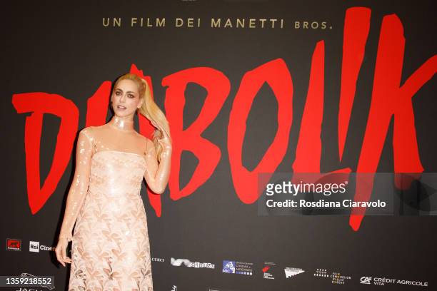 Miriam Leone attends the premiere of the movie "Diabolik" at Cinema Odeon on December 15, 2021 in Milan, Italy.