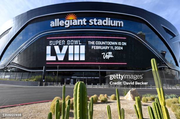 General view of Allegiant Stadium after a news conference announcing that the venue will host the 2024 Super Bowl at Allegiant Stadium on December...