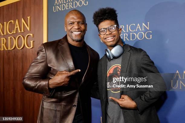 Terry Crews and Isaiah Crews attend the Los Angeles premiere of Lionsgate's "American Underdog" at TCL Chinese Theatre on December 15, 2021 in...