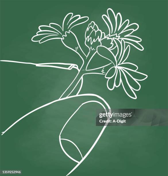fingers holding tiny flowers chalkboard - picking flowers stock illustrations