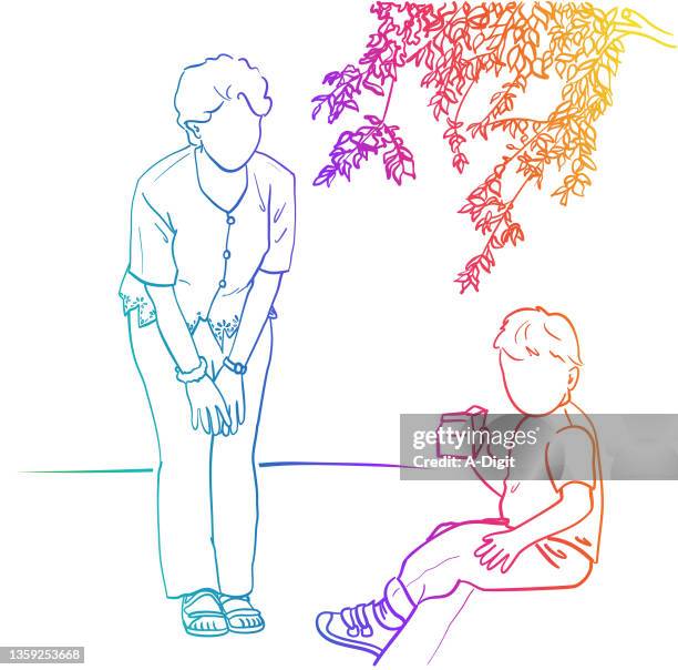 my grandma and me rainbow - real people lifestyle stock illustrations