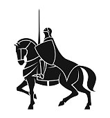 Knight with a spear riding a horse - cut out silhouette