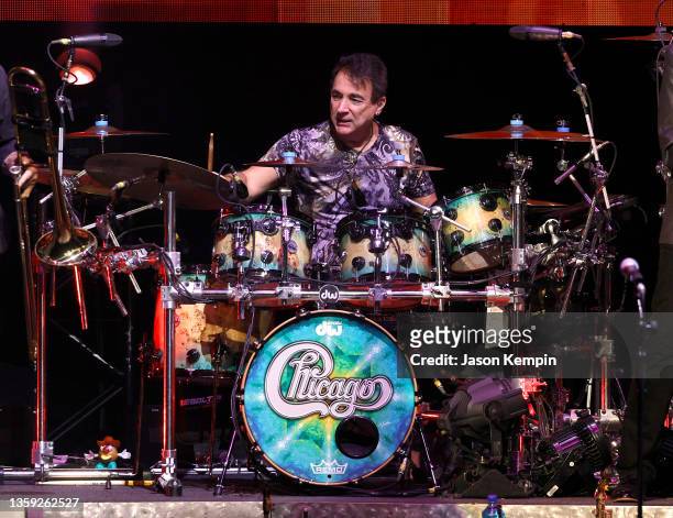 Walfredo Reyes Jr. Of the band Chicago performs at The Grand Ole Opry on December 15, 2021 in Nashville, Tennessee.