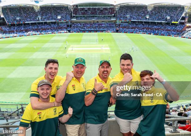 Australian fans during day one of the Second Test match in the Ashes series between Australia and England at Adelaide Oval on December 16, 2021 in...