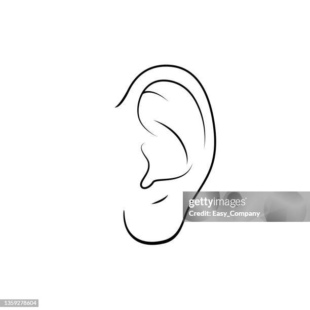 illustrazioni stock, clip art, cartoni animati e icone di tendenza di illustrazione vettoriale in bianco e nero dell'attività dei bambini pagine del libro da colorare con immagini di orecchio arancione. - ear close up