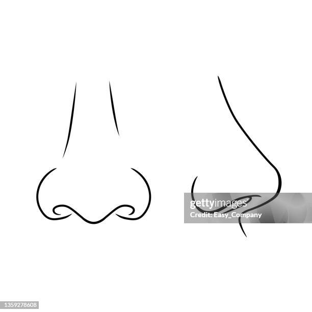 stockillustraties, clipart, cartoons en iconen met black and white  vector illustration of children's activity coloring book pages with pictures of orange nose. - ruiken