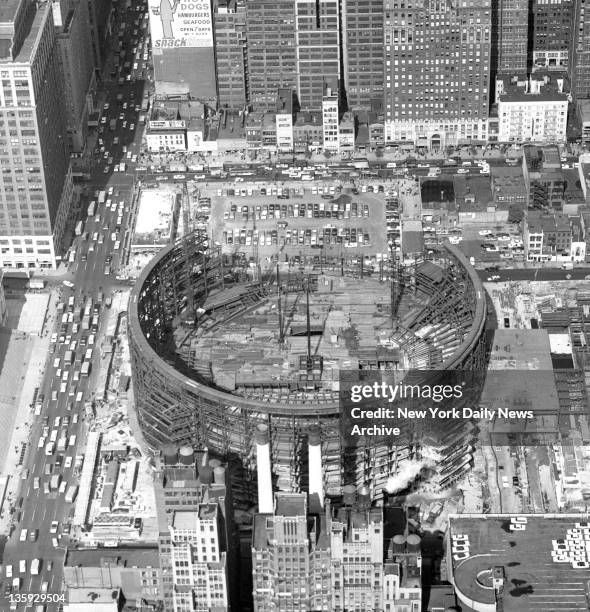 Aerial of Madison Square Garden construction.