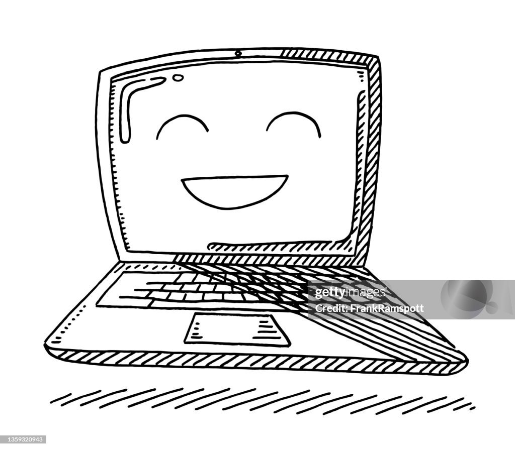 Cute Character Face Laptop Computer Drawing High-Res Vector Graphic ...