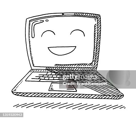 Computer File Cute Drawing Cute Character Face Laptop Computer Drawing High-Res Vector Graphic ...
