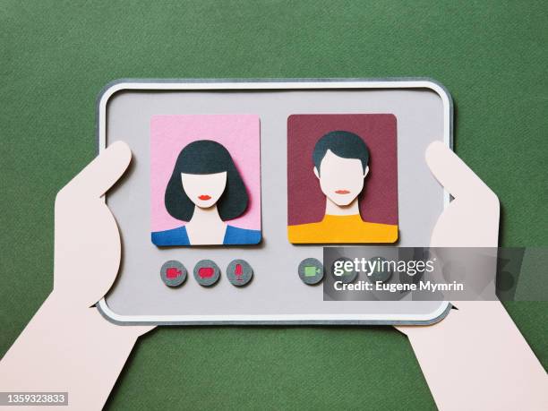 people talking in video conference - new normal concept stock pictures, royalty-free photos & images