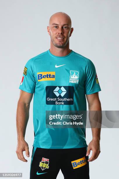 Chris Lynn poses during the Brisbane Heat Big Bash League headshots session on December 17, 2021 in Brisbane, Australia.