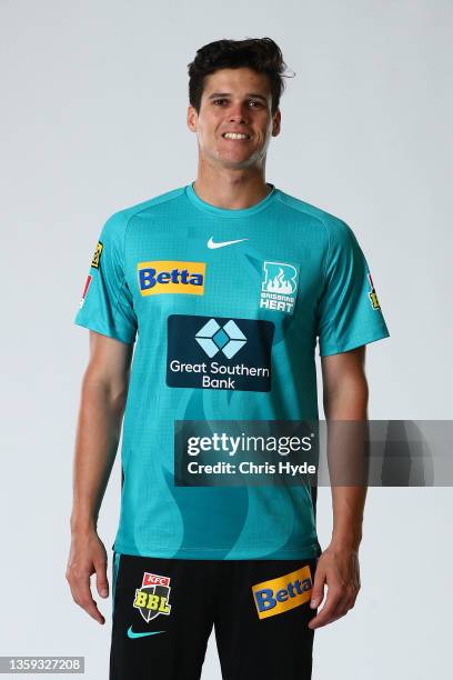 Liam Guthrie poses during the Brisbane Heat Big Bash League headshots session at XXX on December 17, 2021 in Brisbane, Australia.