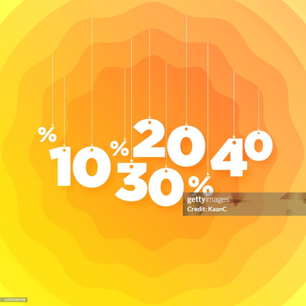 Number and percent signs hanging on the ropes on colorful abstract background. Vector. stock illustration